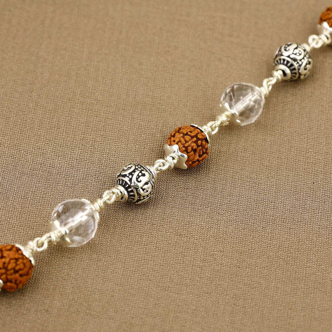 Rudraksha with Sphatik and Om Silver Beads Bracelet