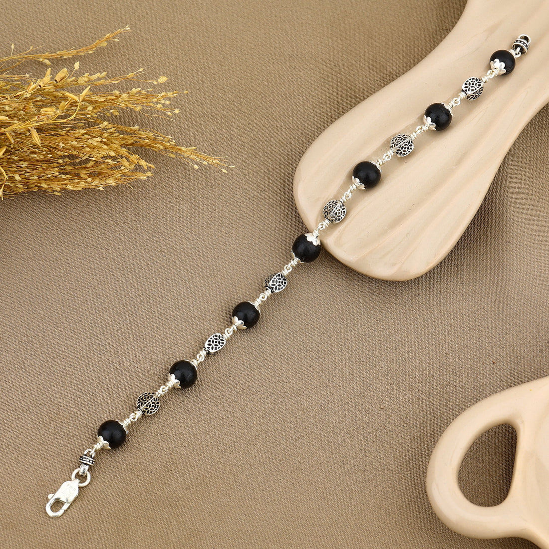 Authentic Karungali with Hollow Circular Silver Bracelet