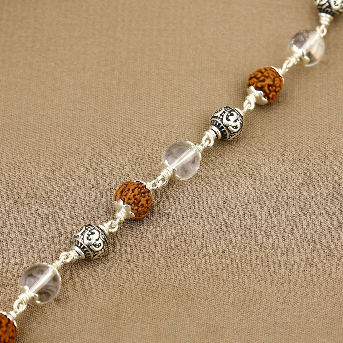 Rudraksha with Sphatik and Om Silver Beads Bracelet