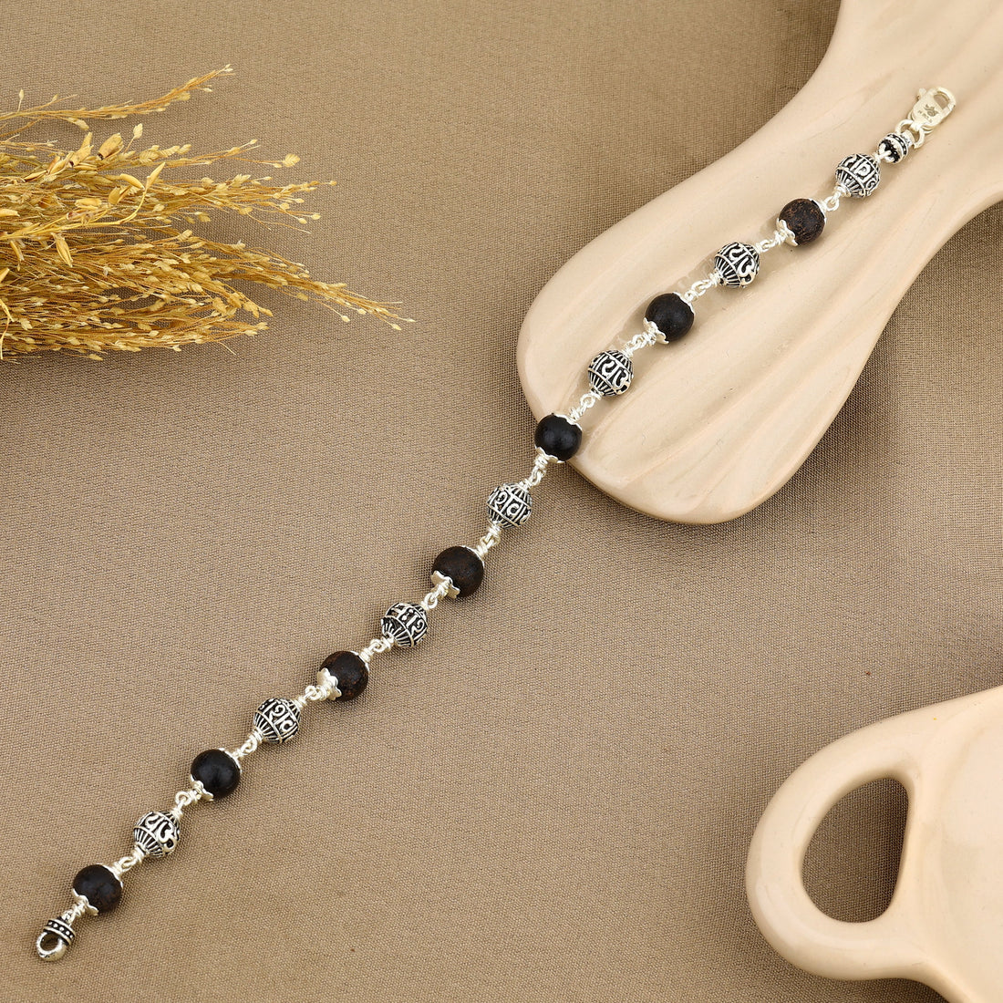 Authentic Karungali with Om Namah Shivay Silver Bracelet