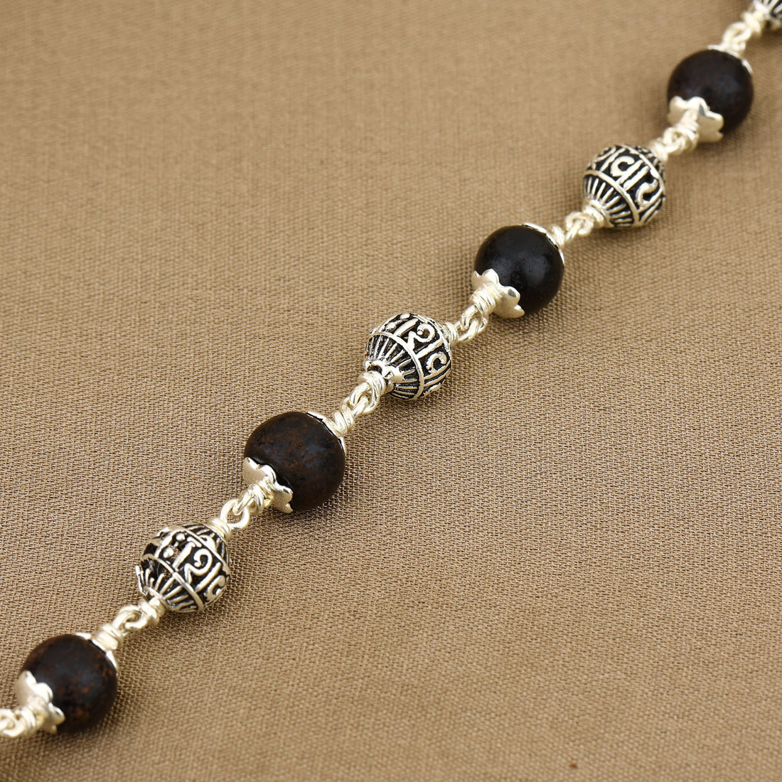 Karungali with Om Namah Shivay Silver Bracelet