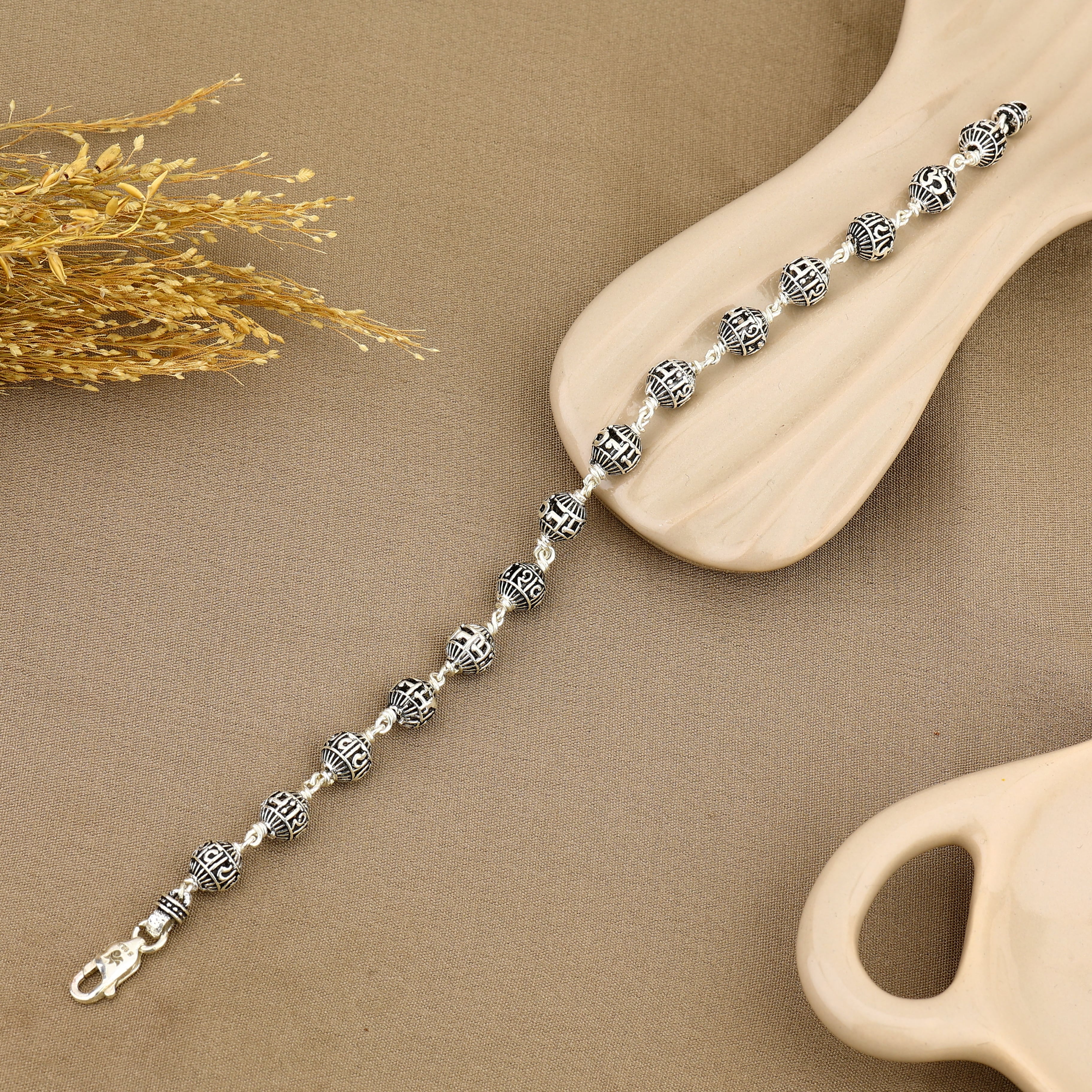 Authentic Om Namah Shivay Silver Bead Bracelet