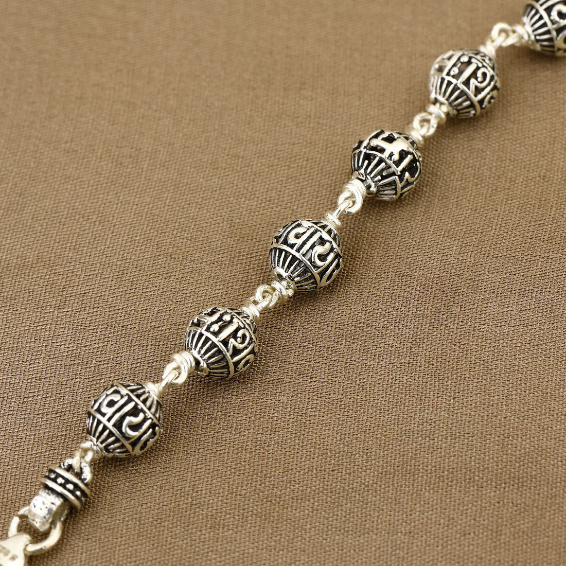 Om Namah Shivay Silver Bead Bracelet