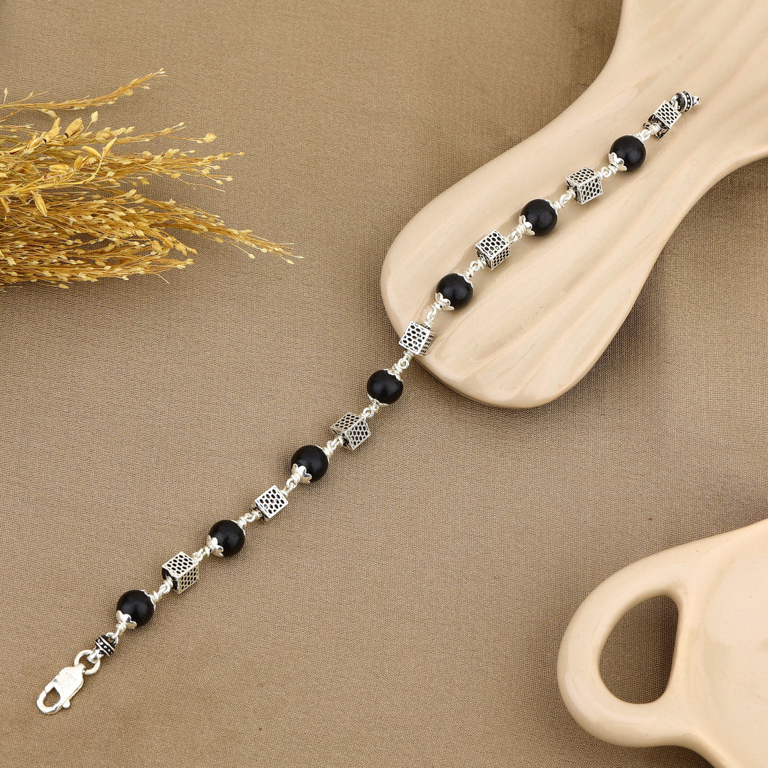 Authentic Karungali with Square Silver Bracelet
