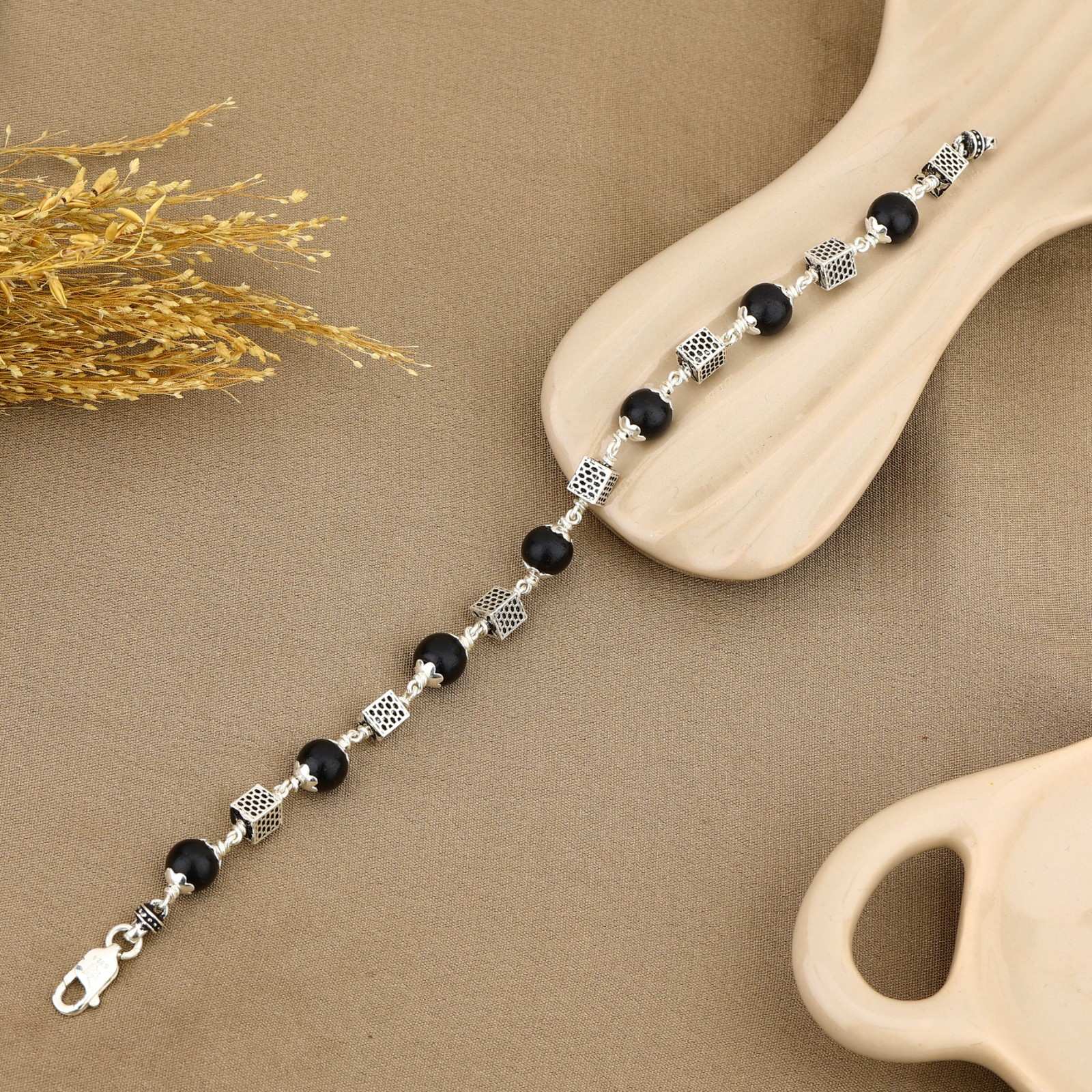 Karungali with Square Silver Bracelet