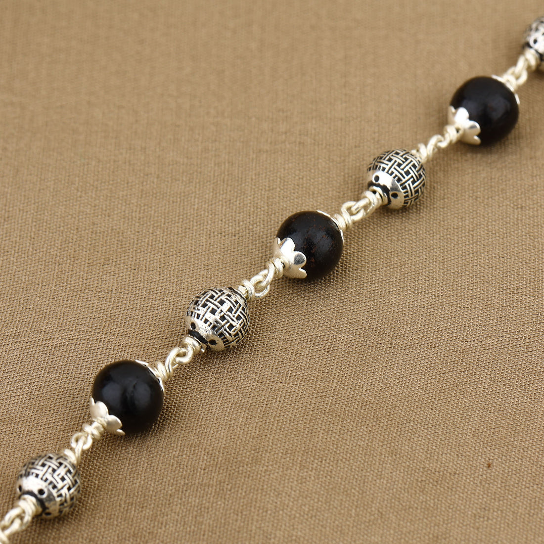 Karungali with Heavy Bead Silver Bracelet