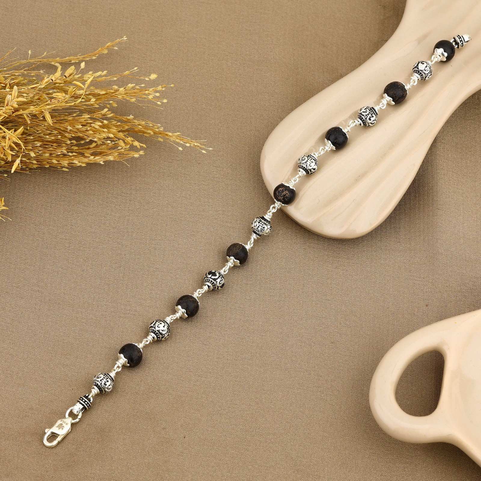 Karungali with Om Silver Bracelet