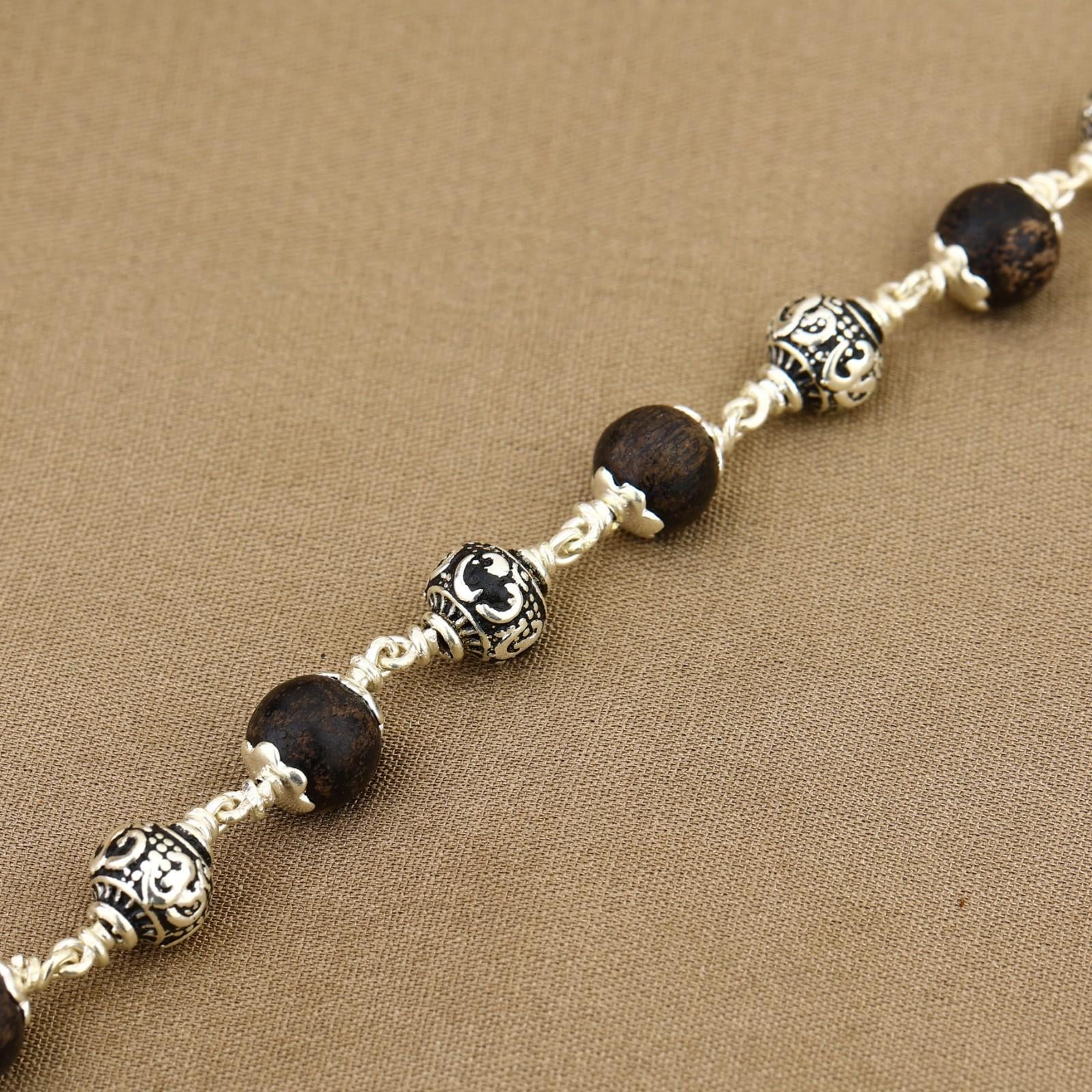 Karungali with Om Silver Bracelet