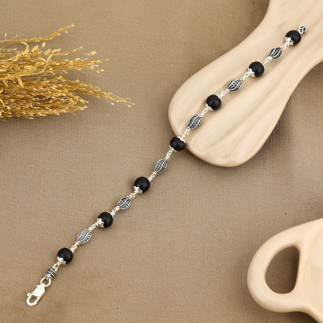 Authentic Karungali with Marquise Silver Bracelet