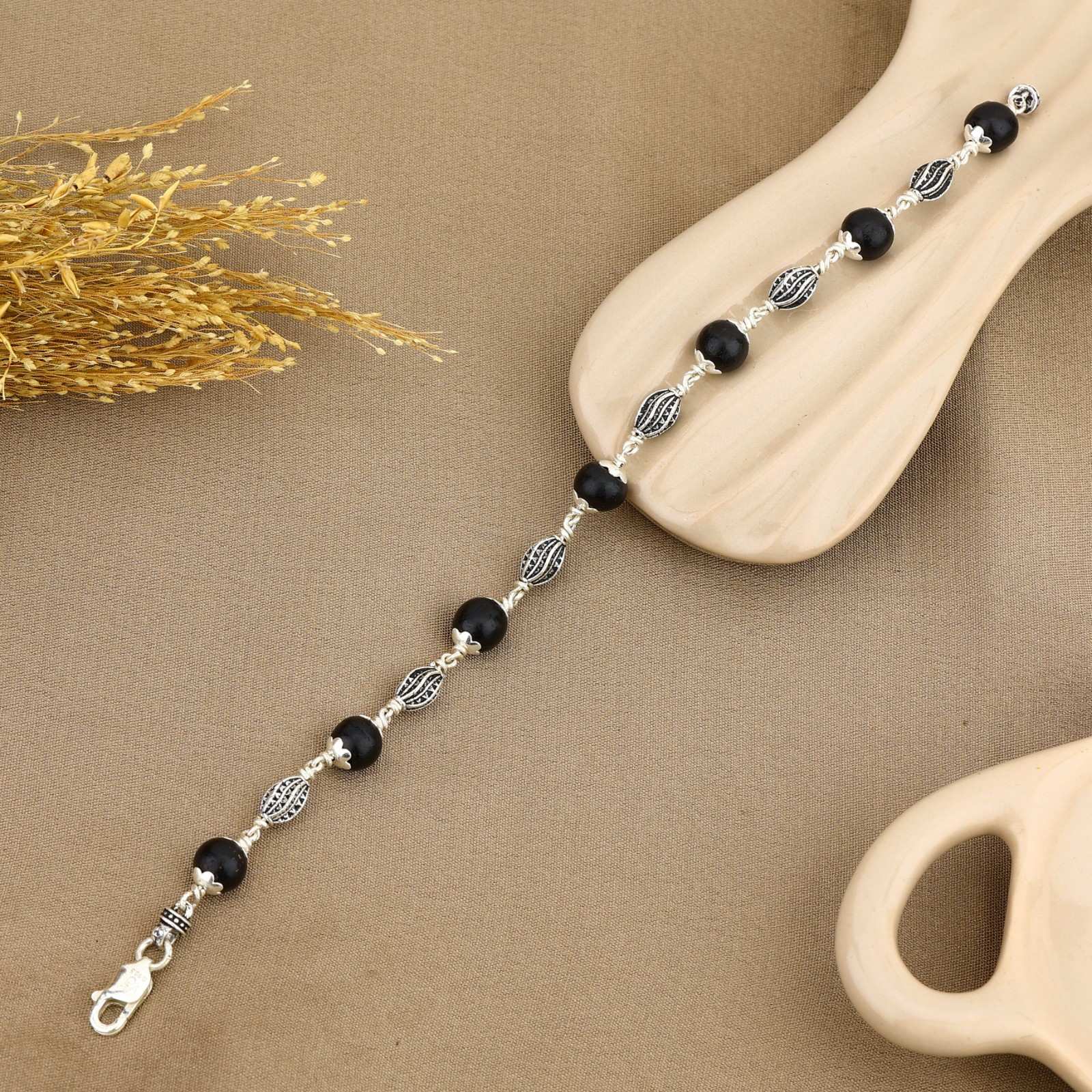 Karungali with Marquise Silver Bracelet