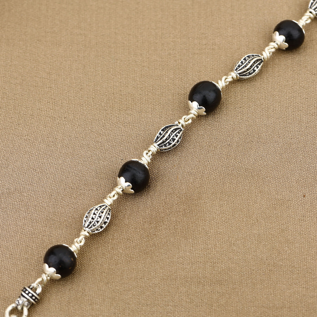 Karungali with Marquise Silver Bracelet