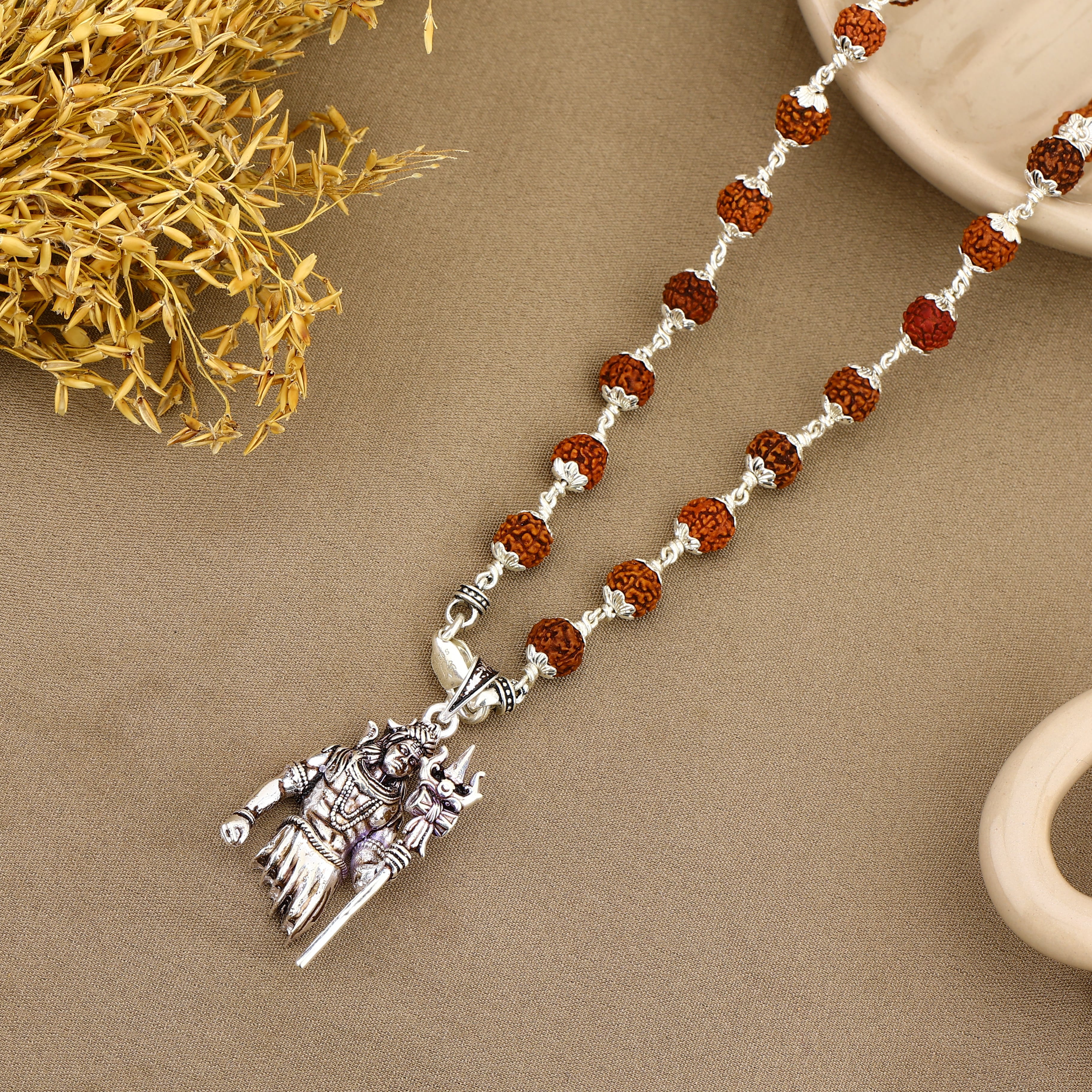 Lord Shiva Silver Pendant with Rudraksha Beads