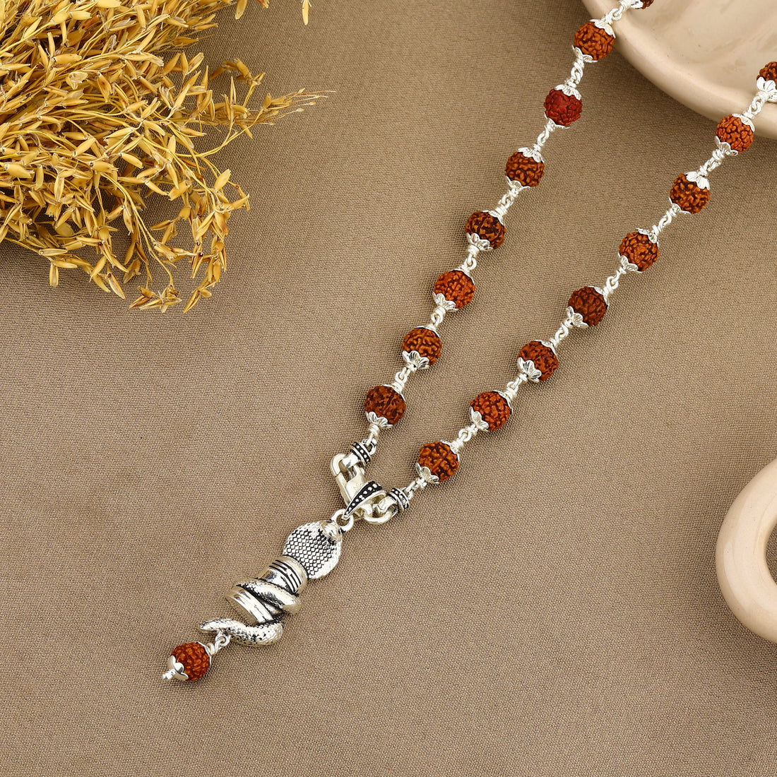 Sheshnag Shivling Rudraksha Silver Pendant with Rudraksha beads