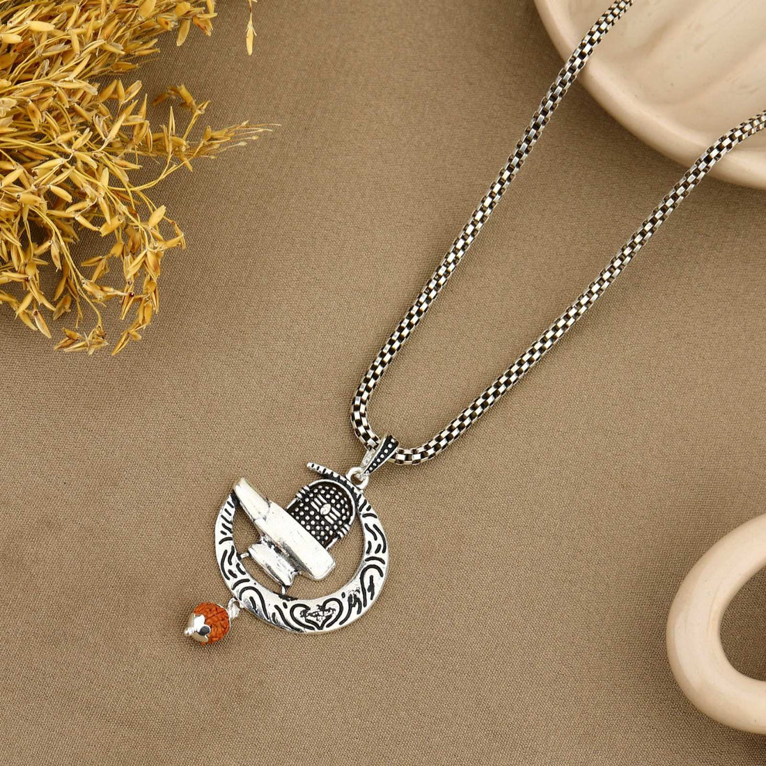 Shiva Trishul with Moon Rudraksha Silver Pendant