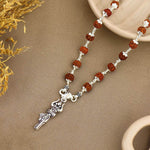 Trishul Damru Silver Pendant With Rudraksha Mala