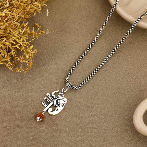 Mahadev Trishul With Ganesha Silver Pendant