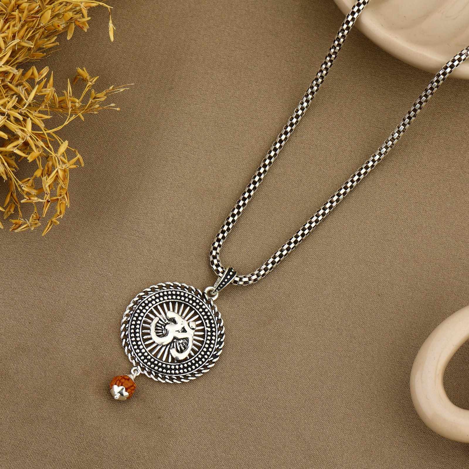 Sacred Surya Om Rudraksha Silver Pendant