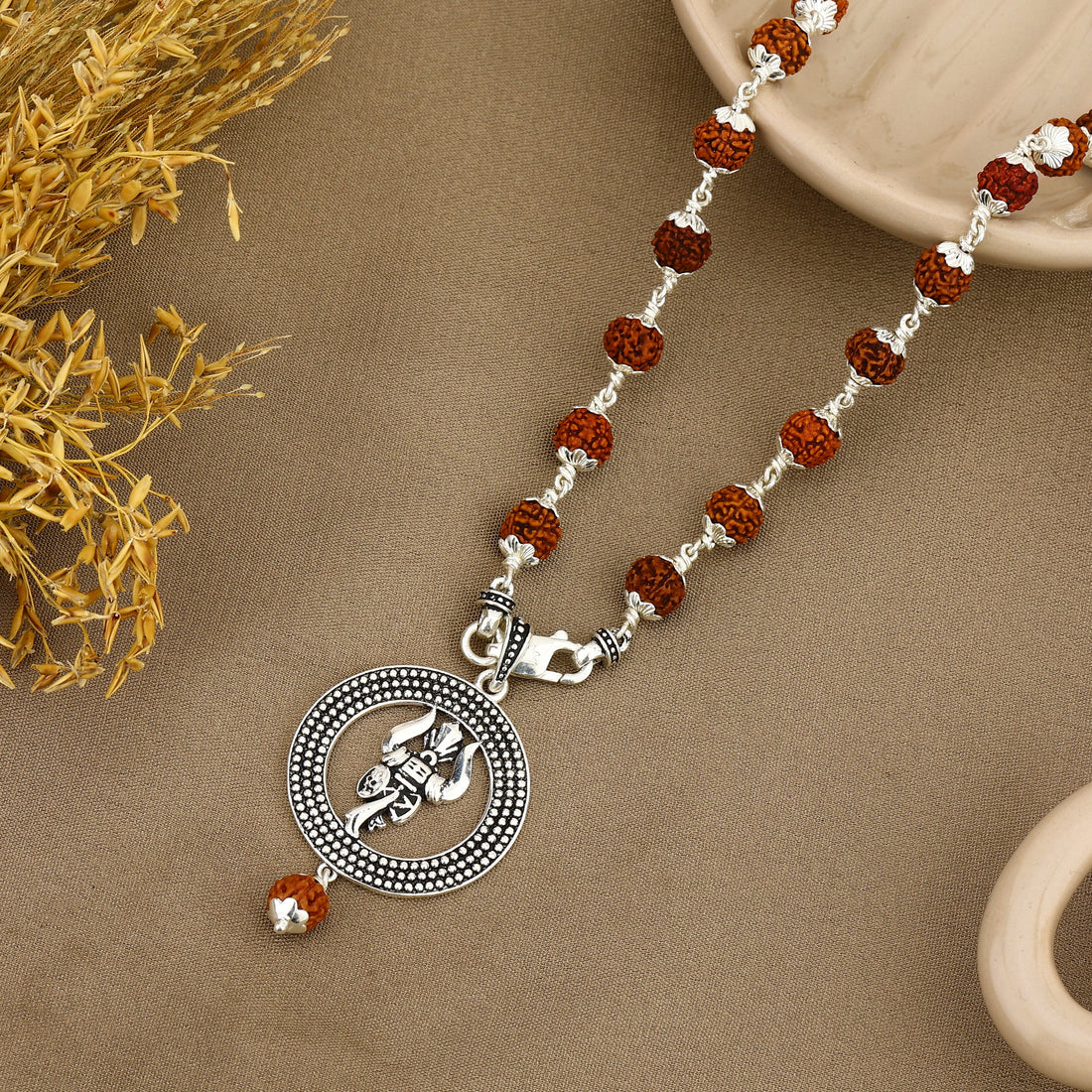 Trishul Rudraksha Silver Pendant with Rudraksha beads