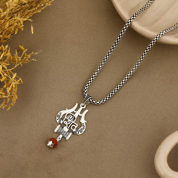 Shiva Trishul Damru with Rudraksha Silver Pendant