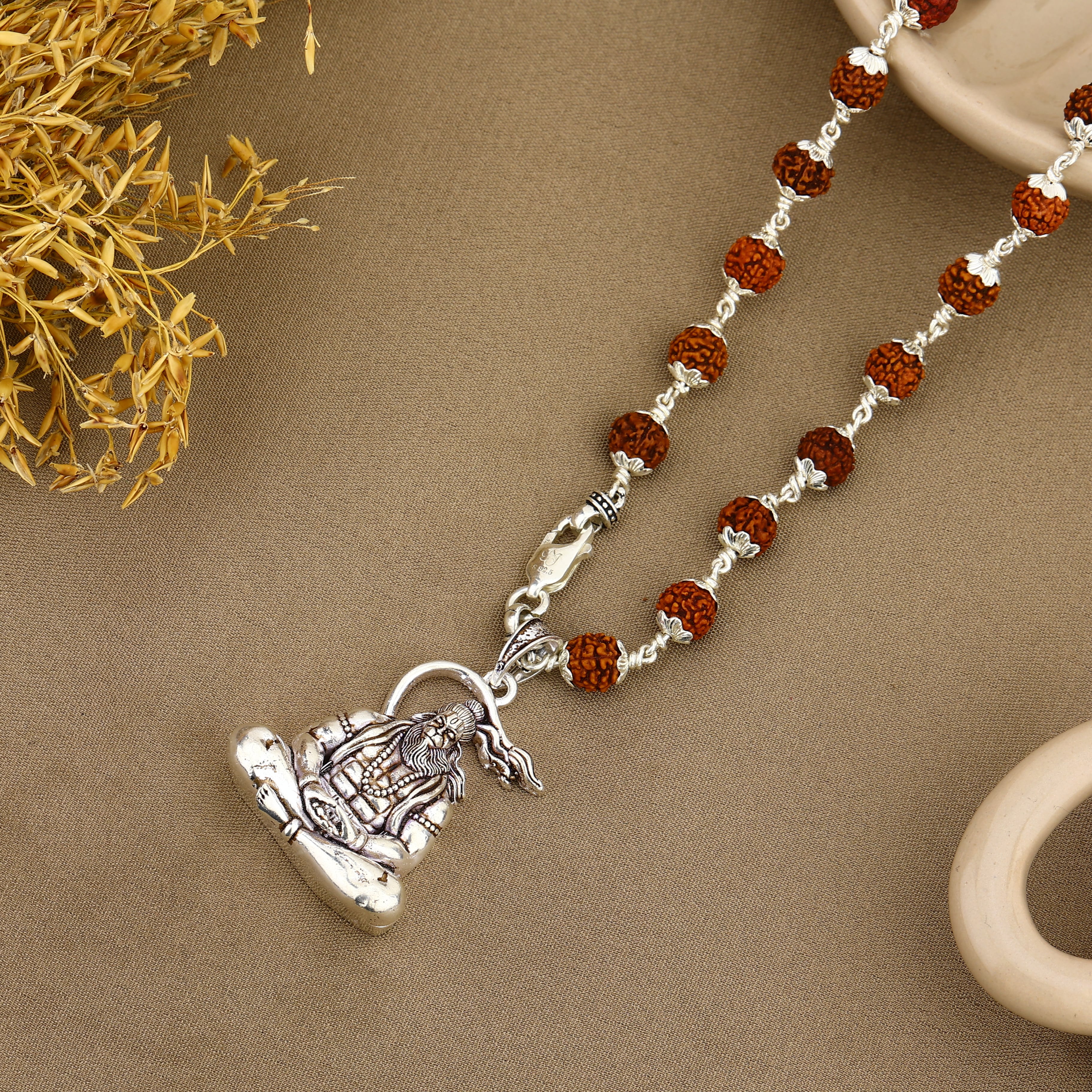 Bajrang Bali Silver Pendant with Rudraksha Beads