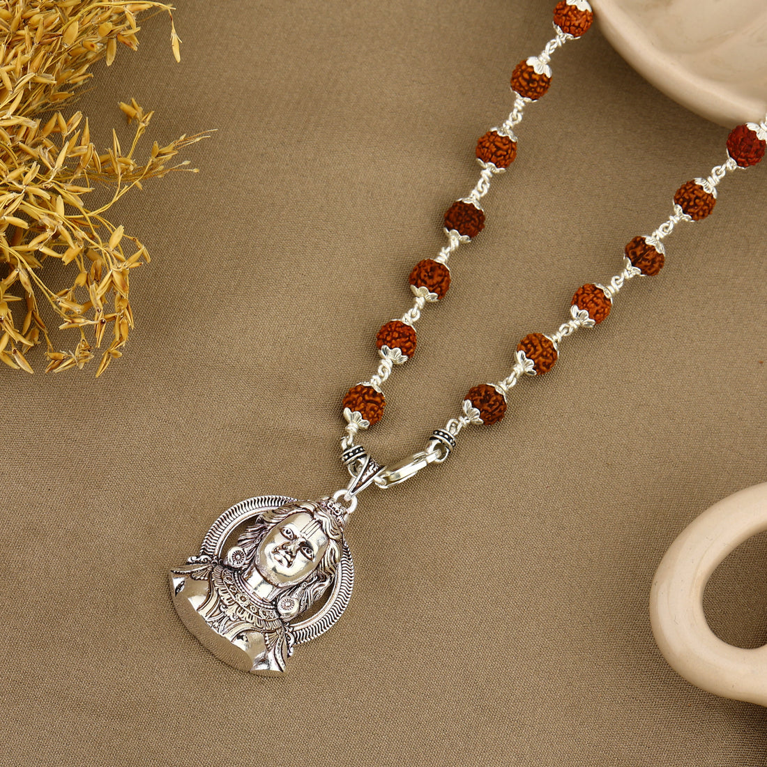 Shree Ram Silver Pendant with Rudraksha Beads
