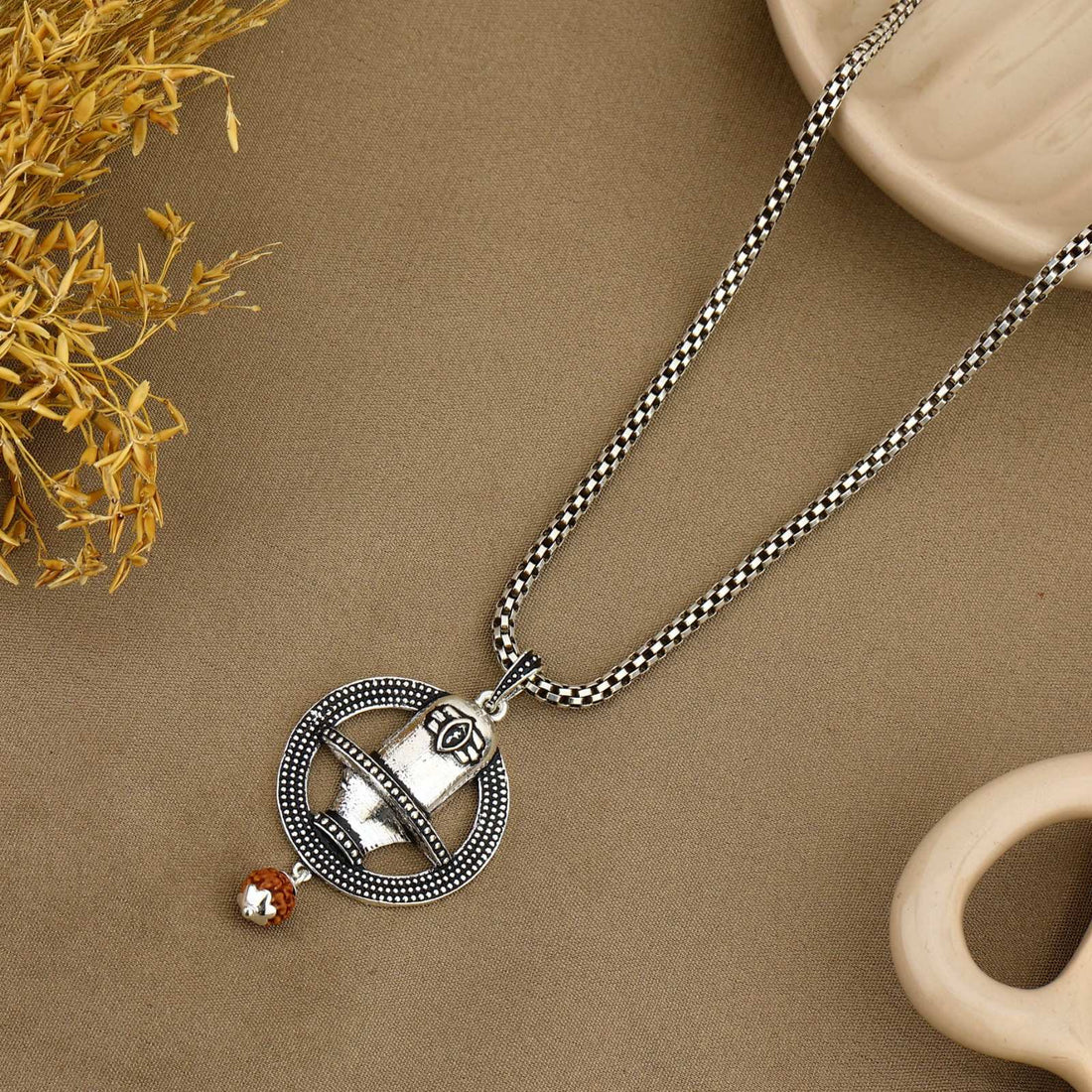 Sacred Orbit Shivling Rudraksha Silver Pendant