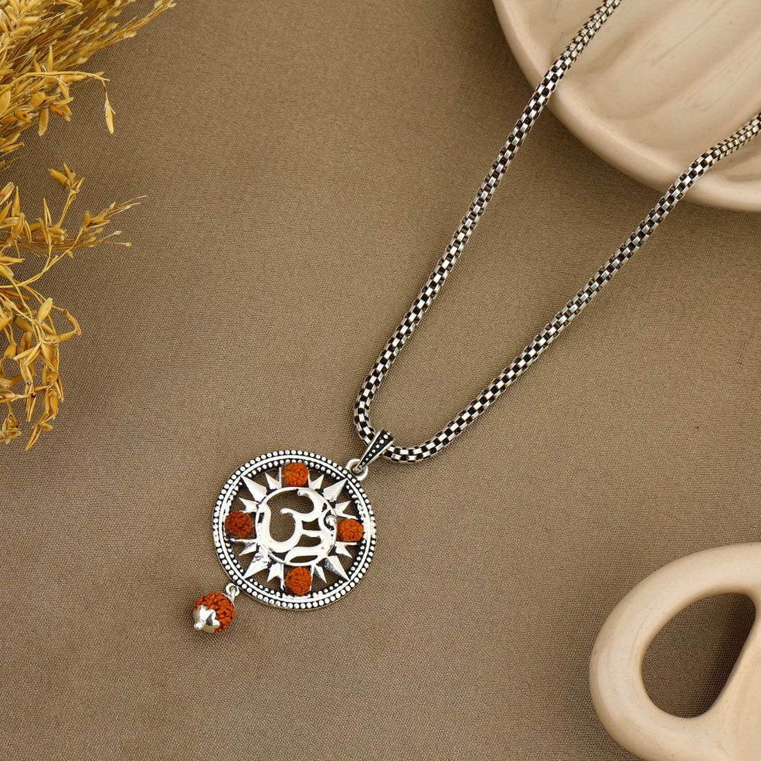 Spiritual Om Rudraksha Silver Pendant