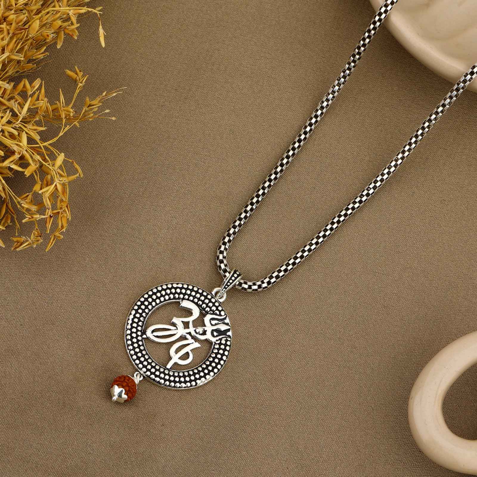 Om Trishul Rudraksha Silver Pendant
