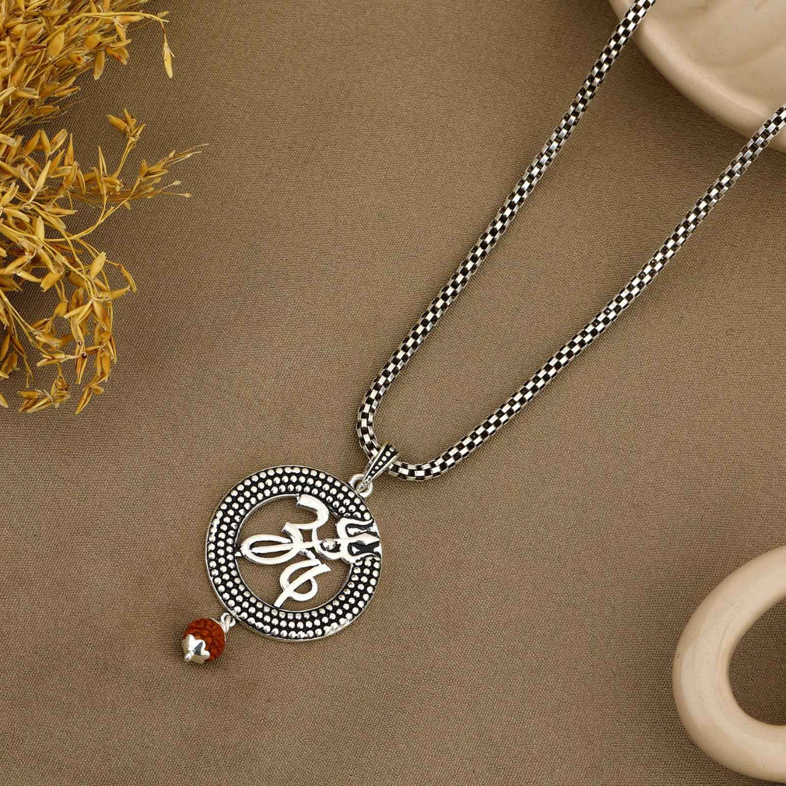 Om Trishul Rudraksha Silver Pendant