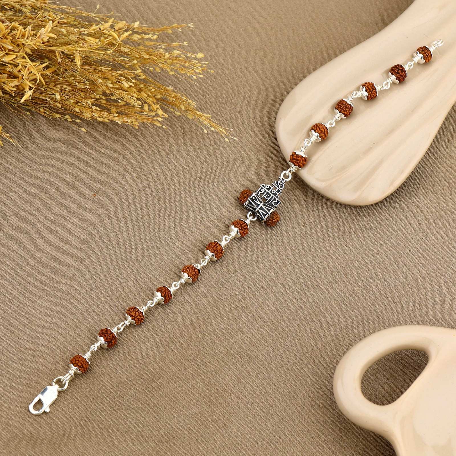 Om Namah Shivay Rudraksha Silver Mala