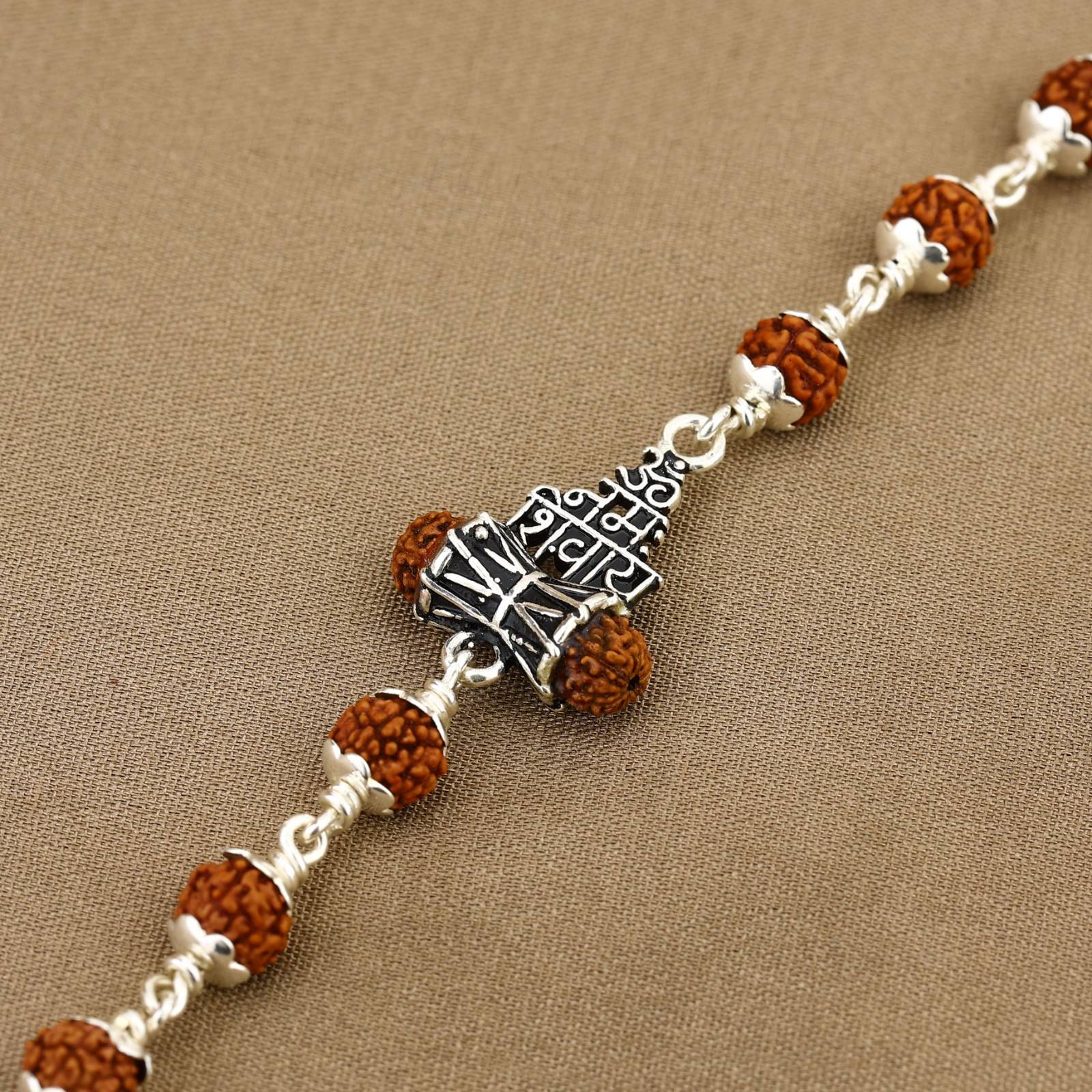 Om Namah Shivay Rudraksha Silver Mala