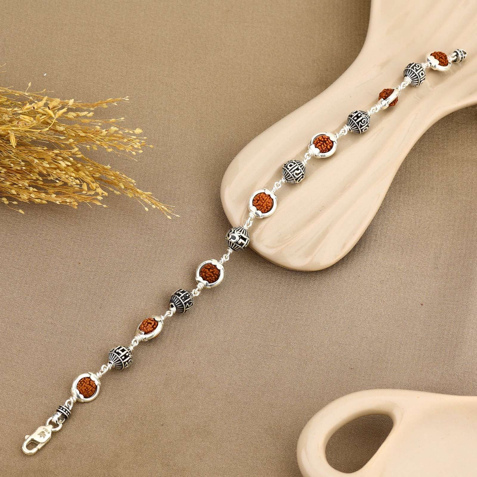 Authentic Rudraksha Capping Silver Om Namah Shivaya Silver Bracelet