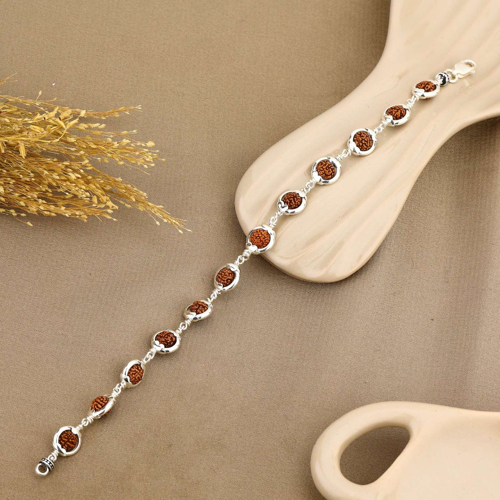 Authentic Rudraksha Capping Silver Jay Shree Ram Silver Bracelet