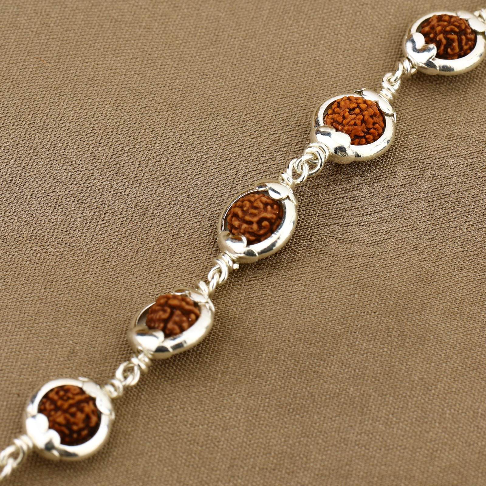 Rudraksha Capping Silver Jay Shree Ram Silver Bracelet