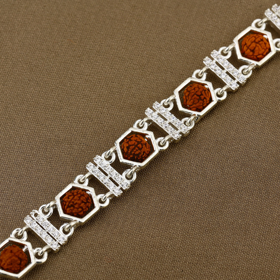 Rudraksha Silver Bracelet with Hexa Frame Double Bars