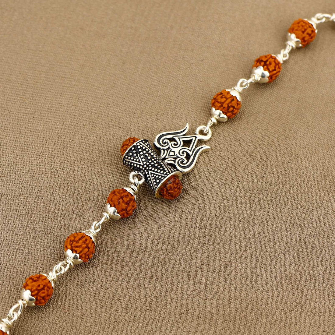 Rudraksha Silver Trishul Damru Bracelet