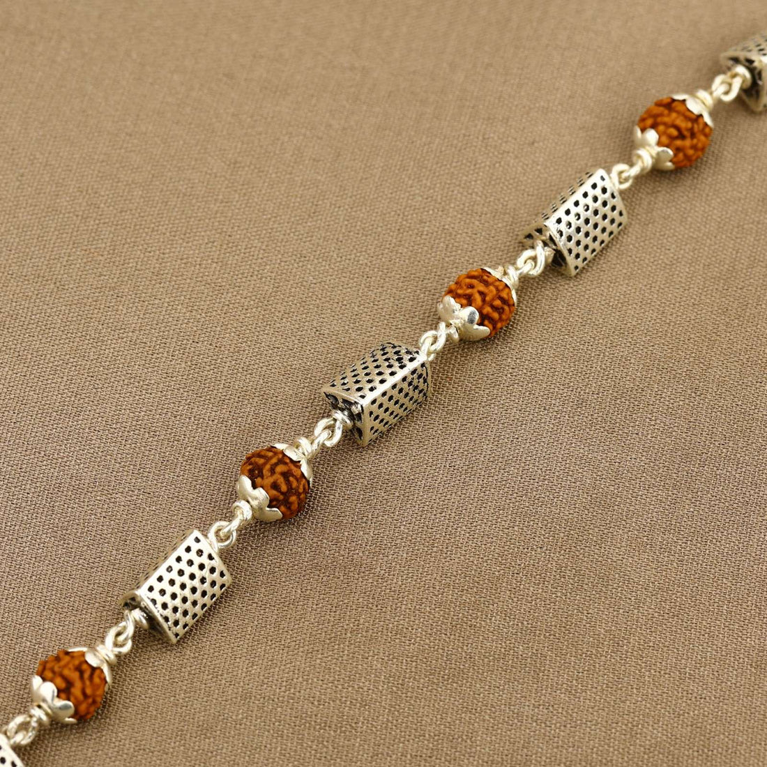 Rudraksha and Triangle Silver Beads Bracelet