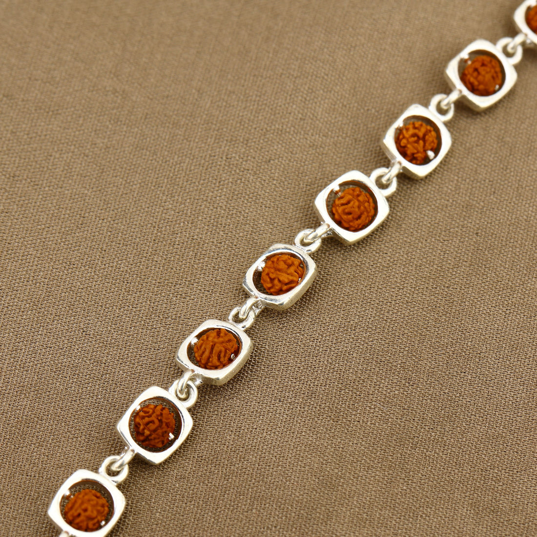 Rudraksha Silver Bracelet with Rounded Square Frames