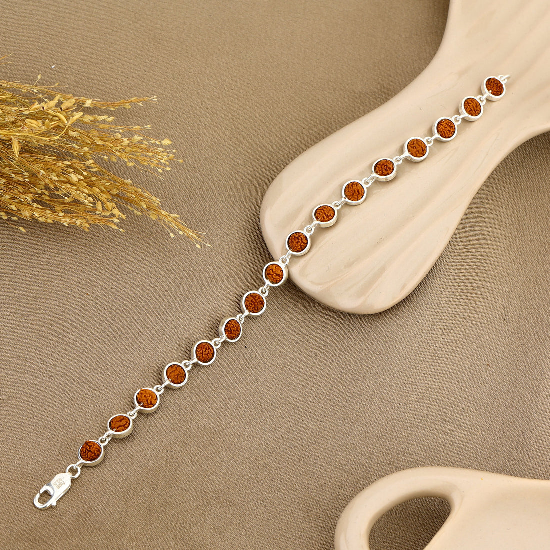 Authentic Rudraksha Silver Round Frame Bracelet