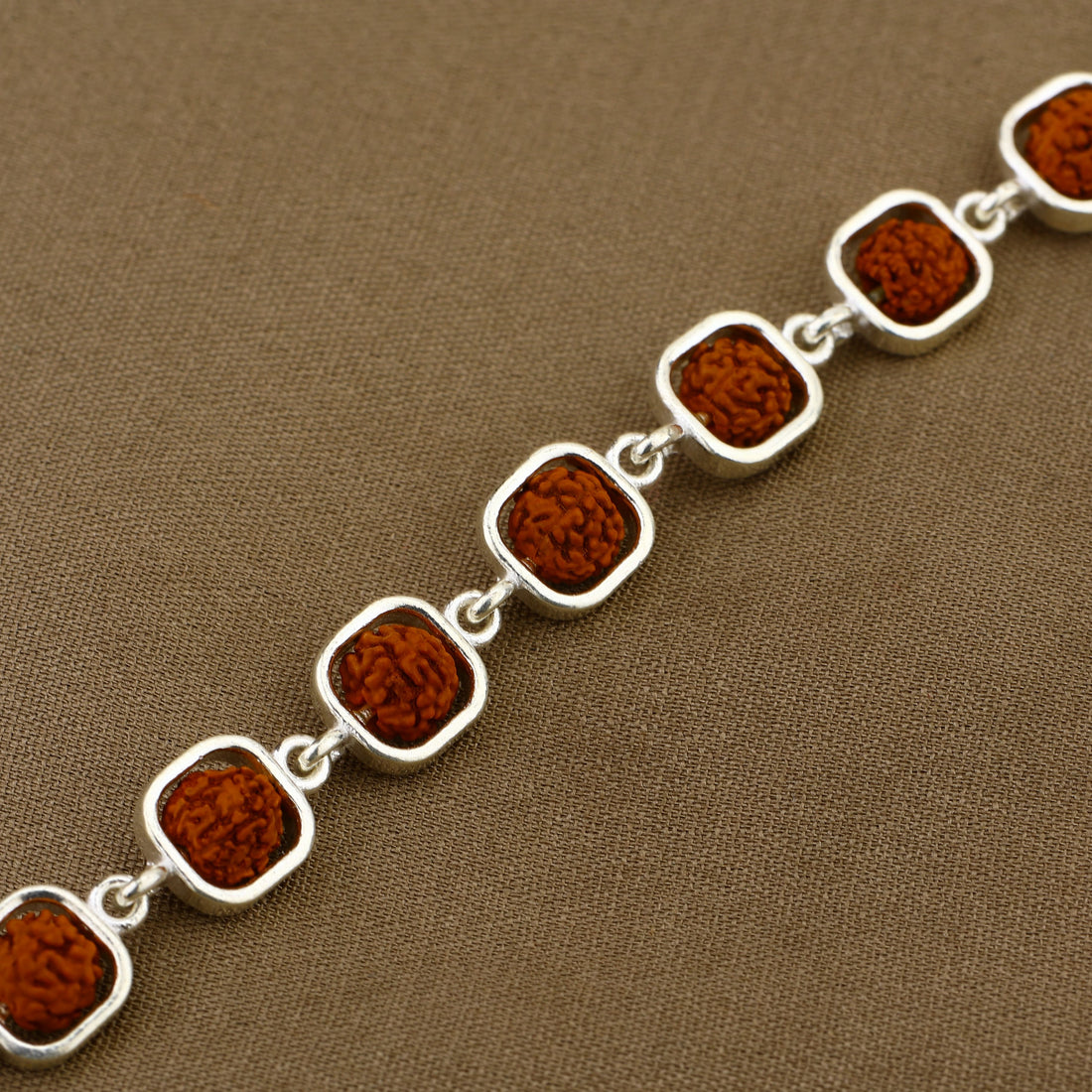 Rudraksha Silver Curved Square Bracelet
