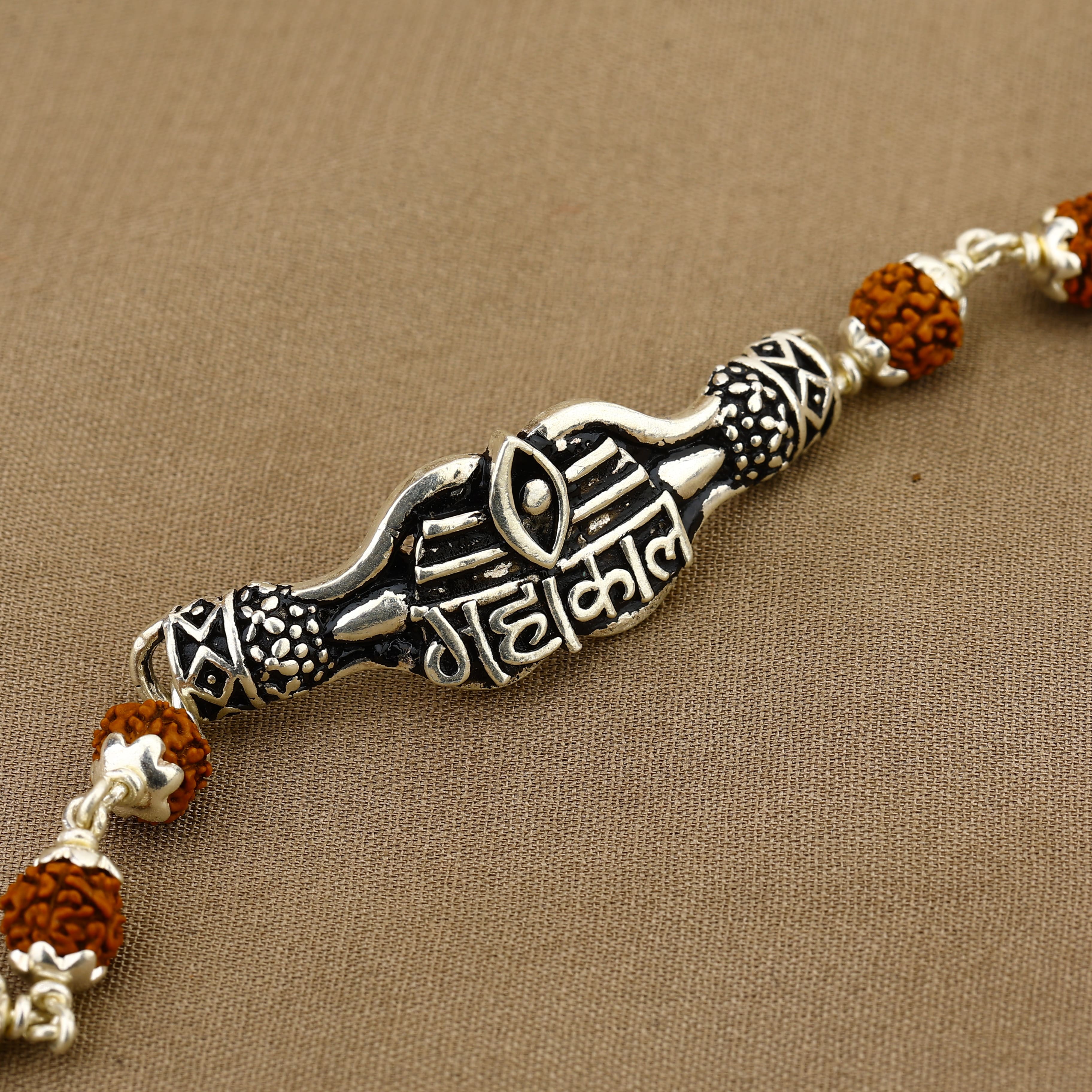 Rudraksha and Mahakal Broach Silver Bracelet