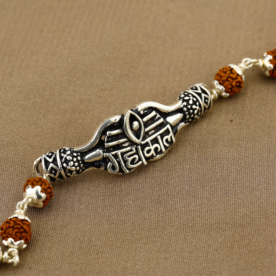 Rudraksha and Mahakal Broach Silver Bracelet