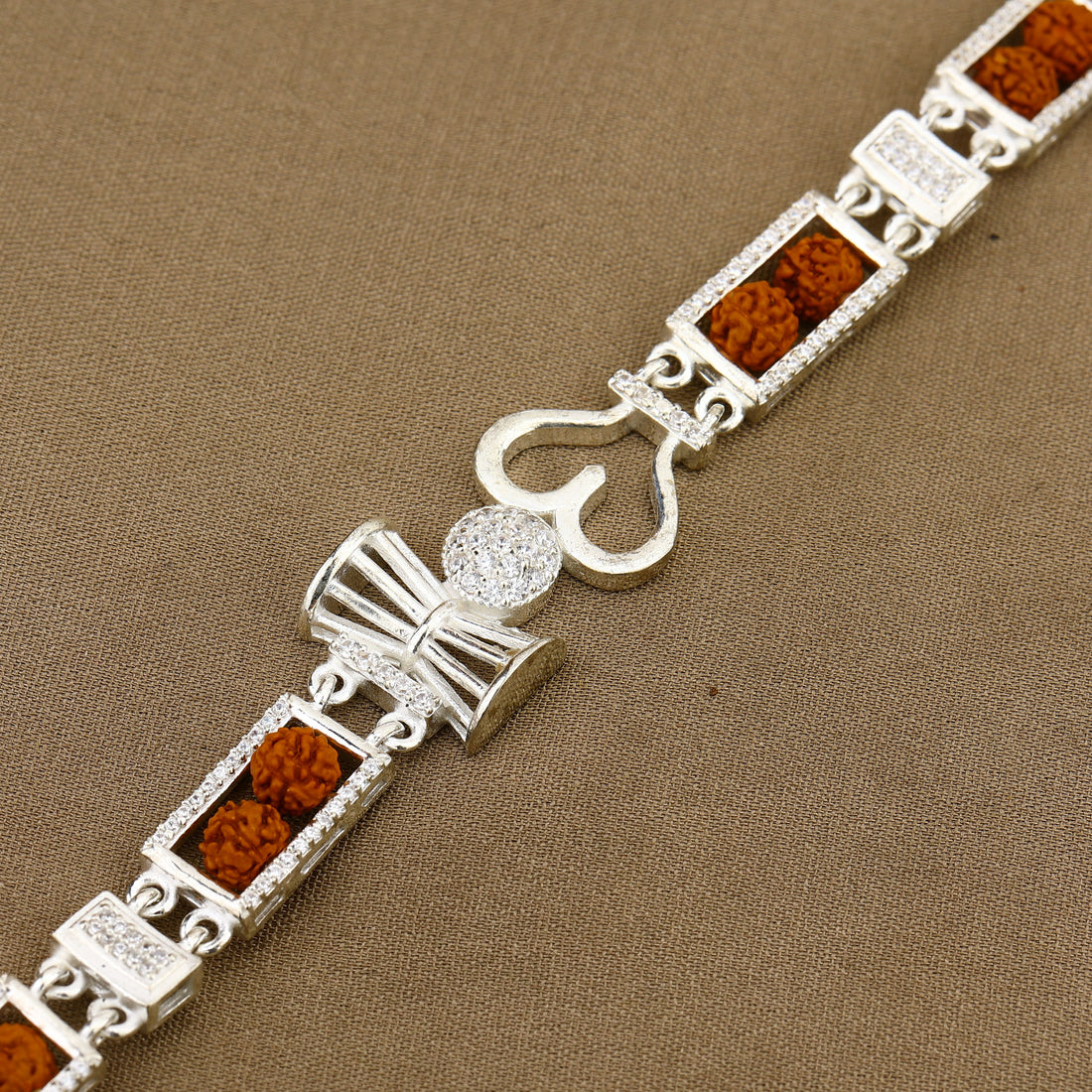 Rudraksha Silver Twin Bead Trishul Damru Bracelet