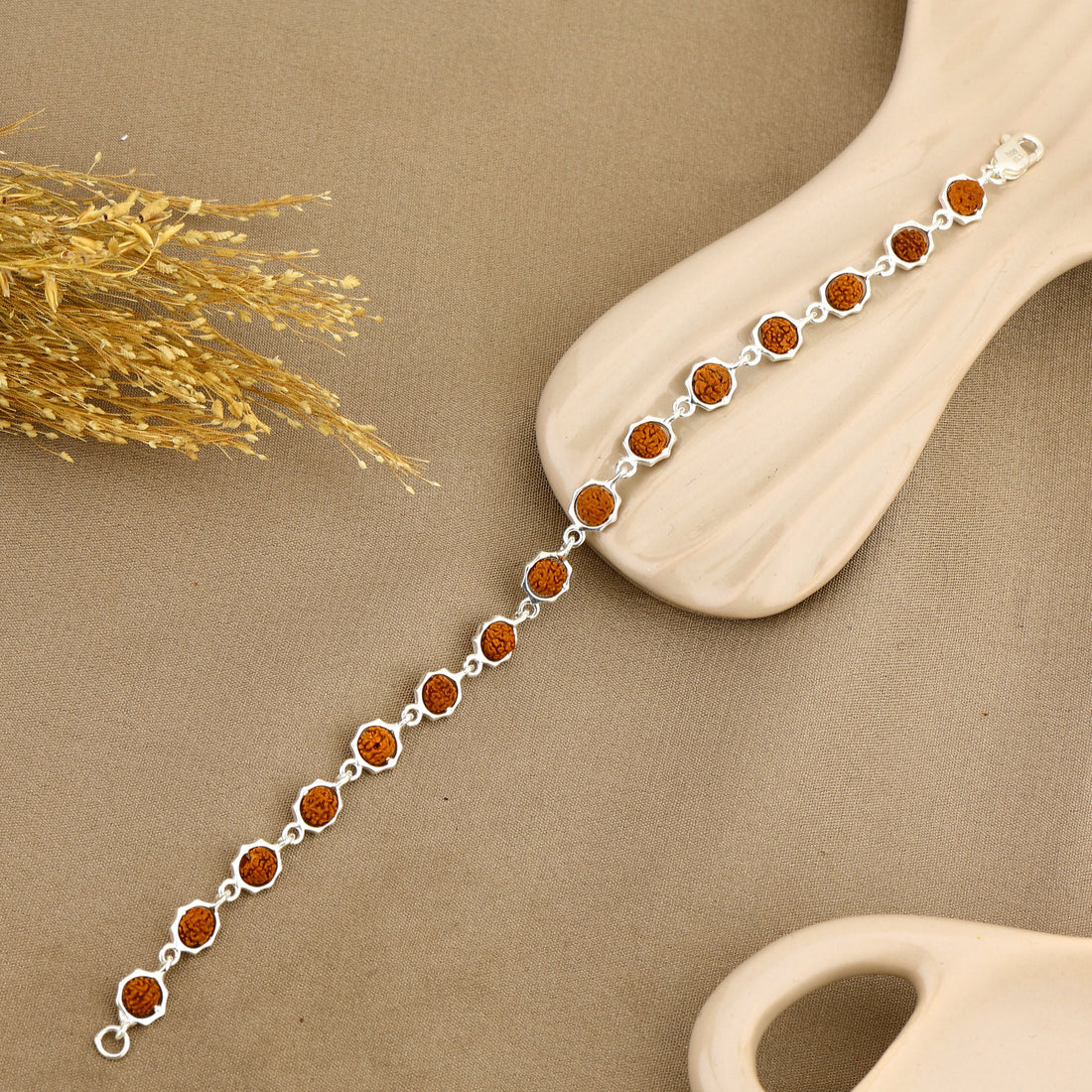 Authentic Rudraksha Silver Star Frame Beads Bracelet