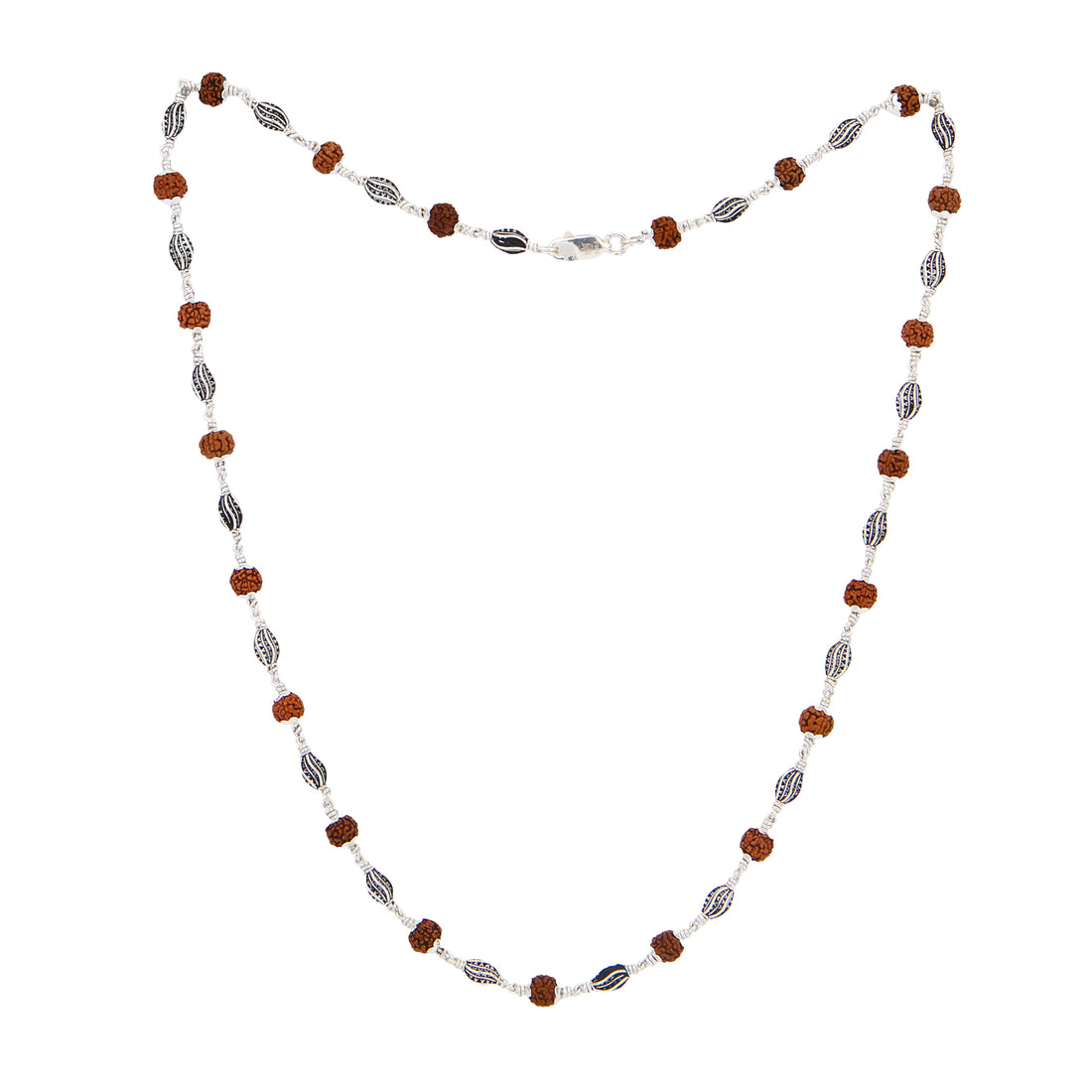 Rudraksha with Marquise Beads Silver Mala