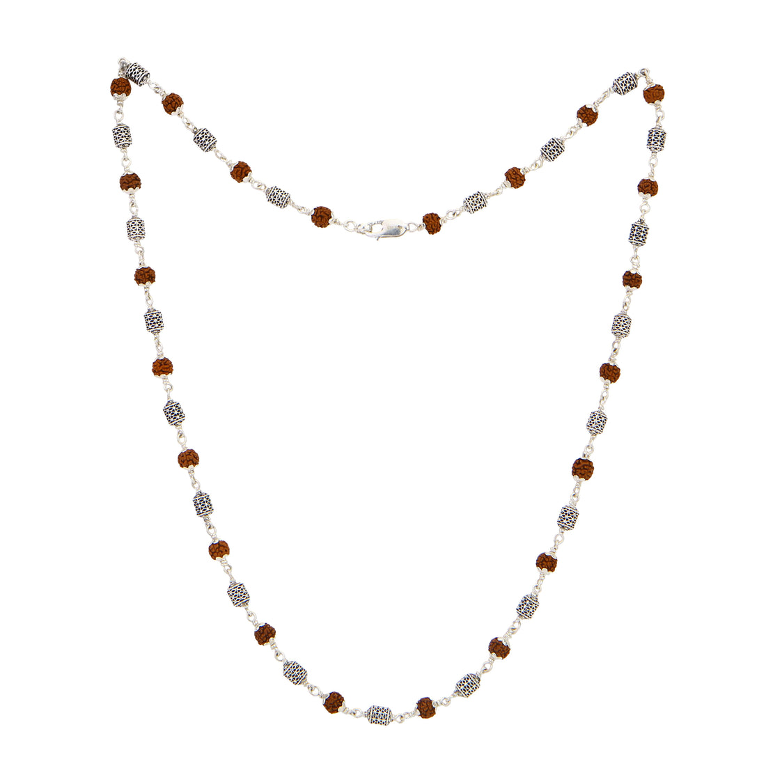 Rudraksha Silver Mala (Oval Filigree Beads)