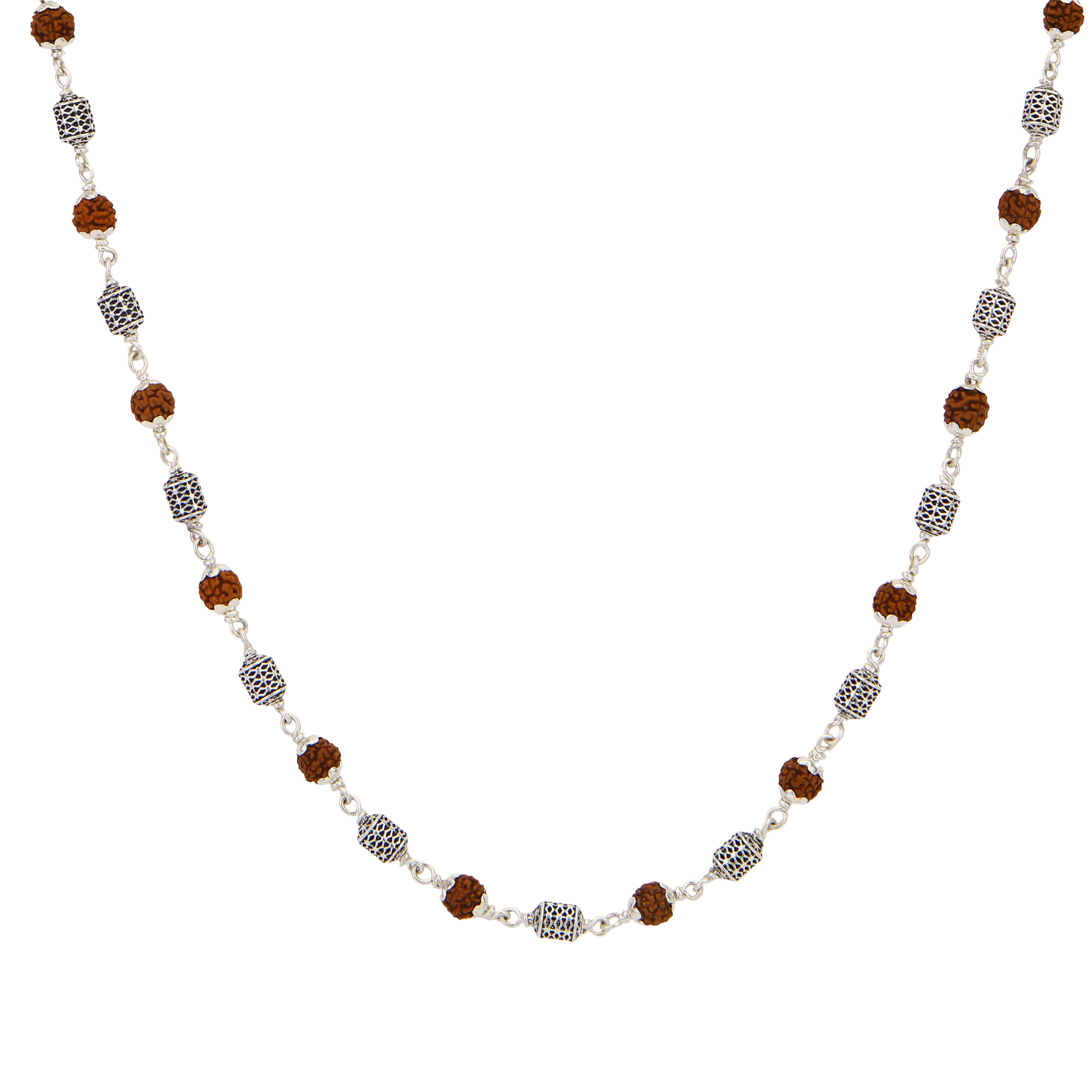 Authentic Rudraksha Oval Silver Mala