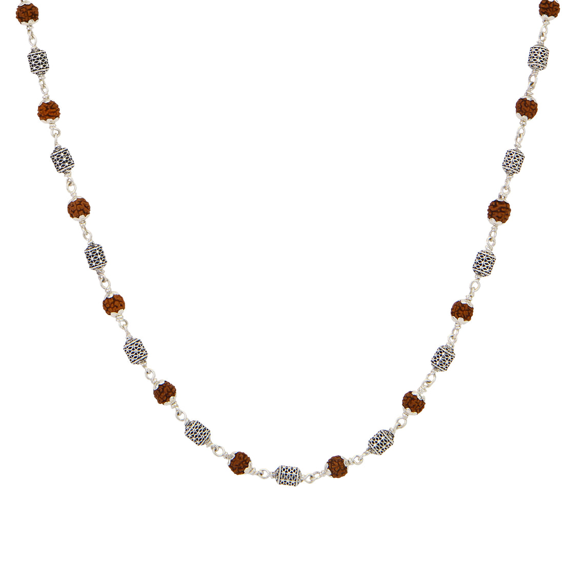 Rudraksha Silver Mala (Oval Filigree Beads)