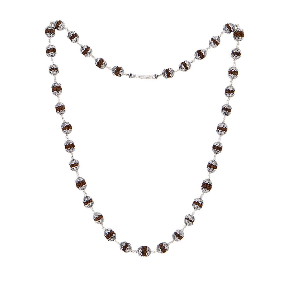 Rudraksha with Om Cap Silver Mala