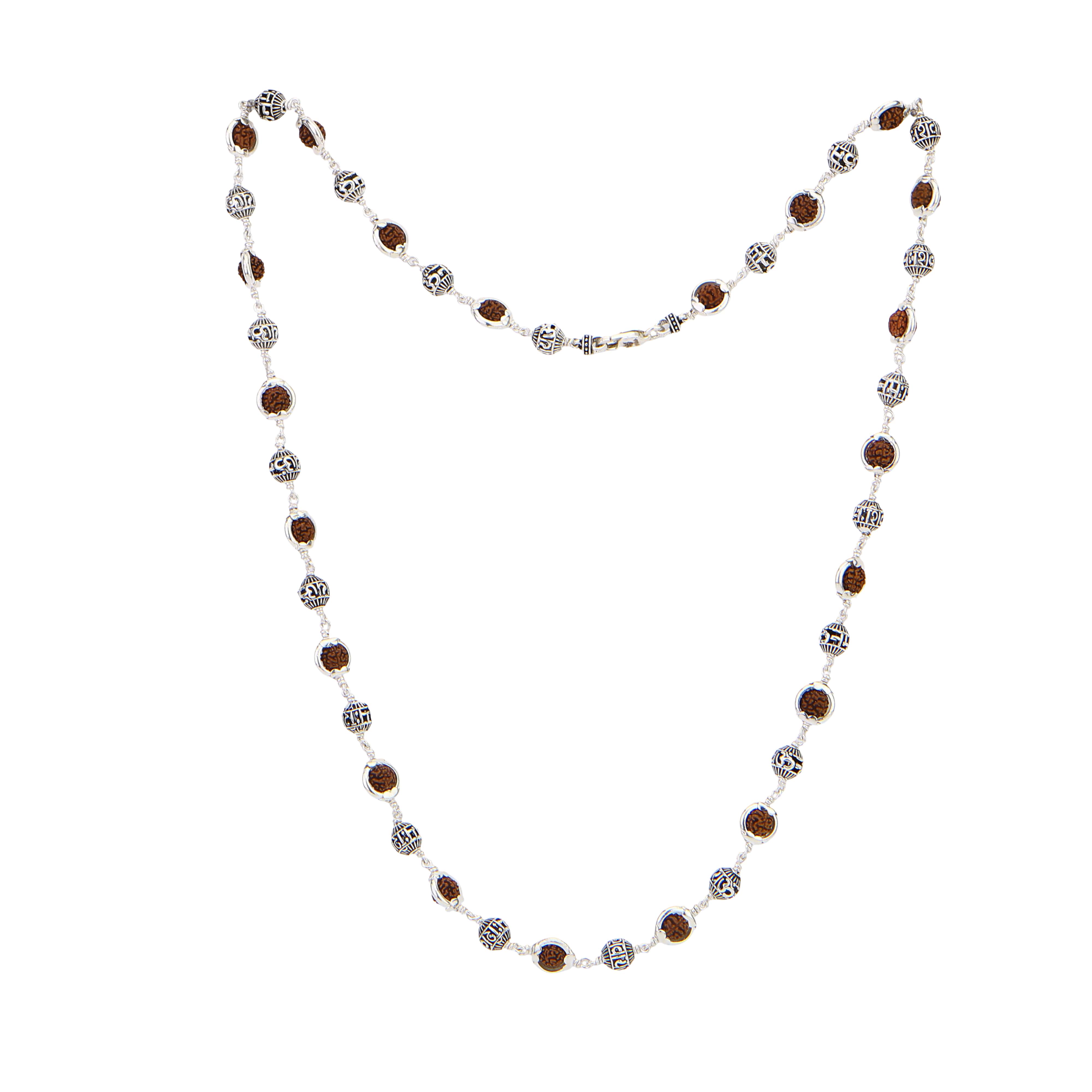 Rudraksha Capping With Om Namah Shivay Beads Silver Mala